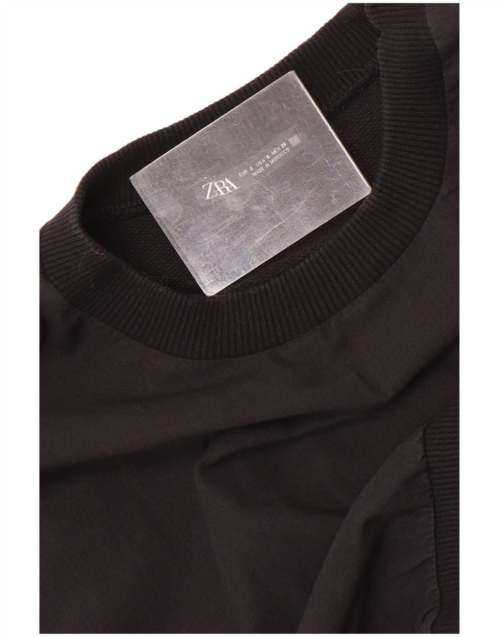 Zara Mujer Crop Sudadera Jumper UK 10 Small Negro