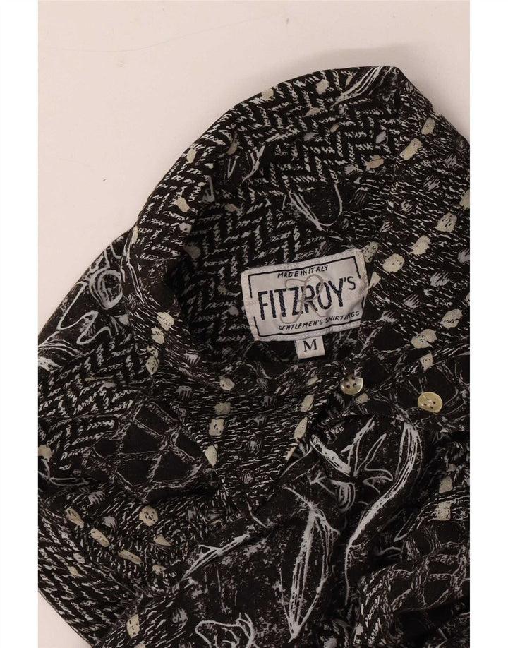 Camisa vintage de manga corta para hombre Patchwork negro medio