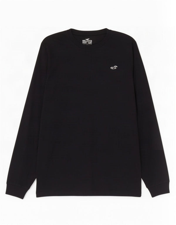 Camiseta Hollister Hombre Manga Larga Algodón Negro Mediano