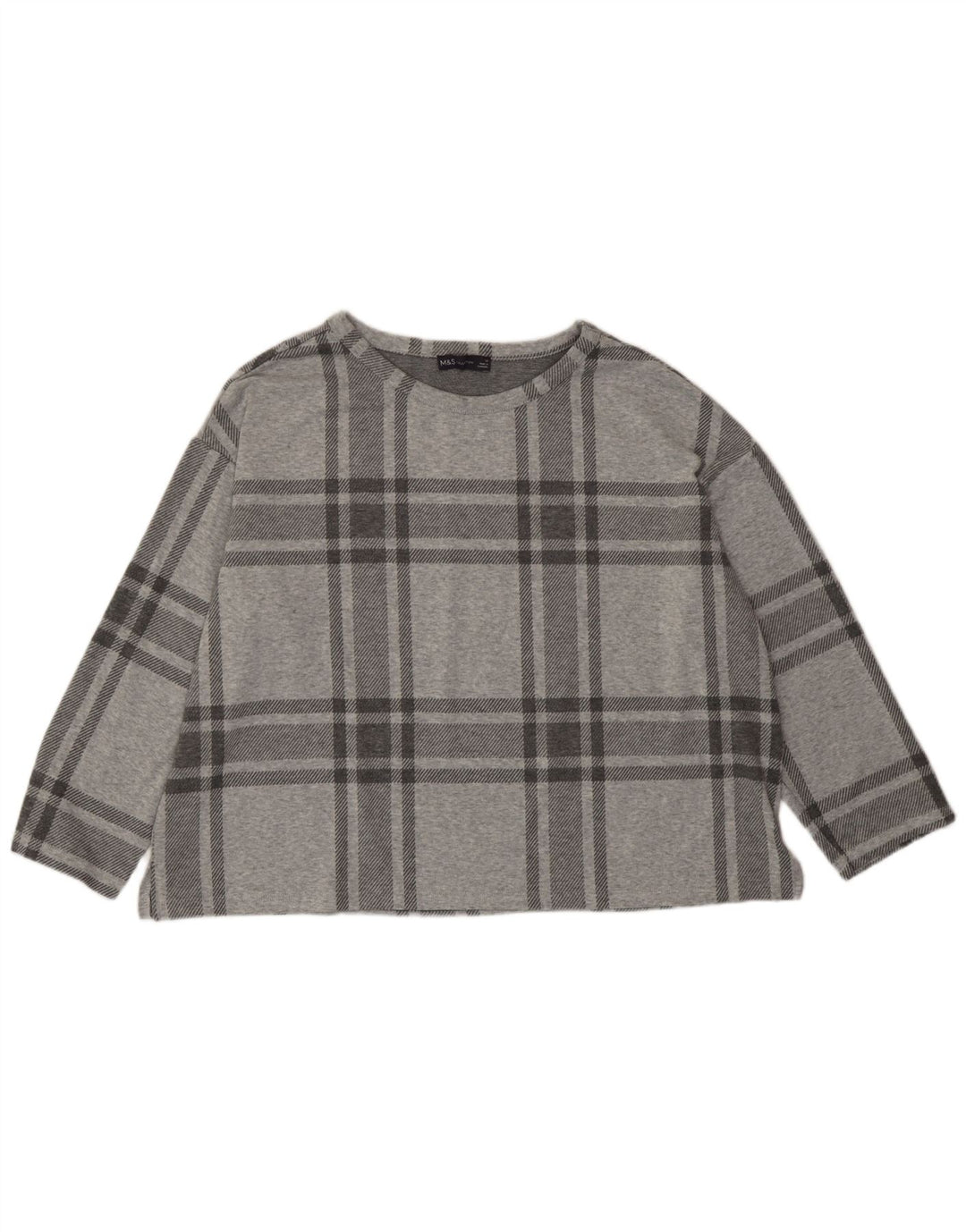 Marks & Spencer Top corto para mujer manga 3/4 UK 20 2XL Poliéster a cuadros gris