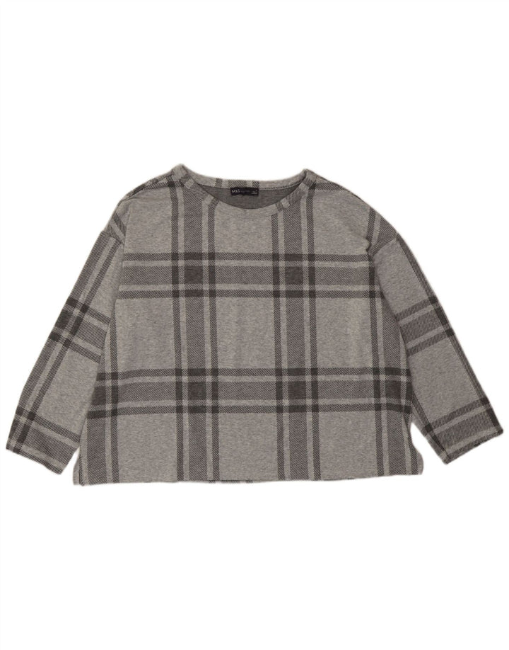 Marks & Spencer Top corto para mujer manga 3/4 UK 20 2XL Poliéster a cuadros gris