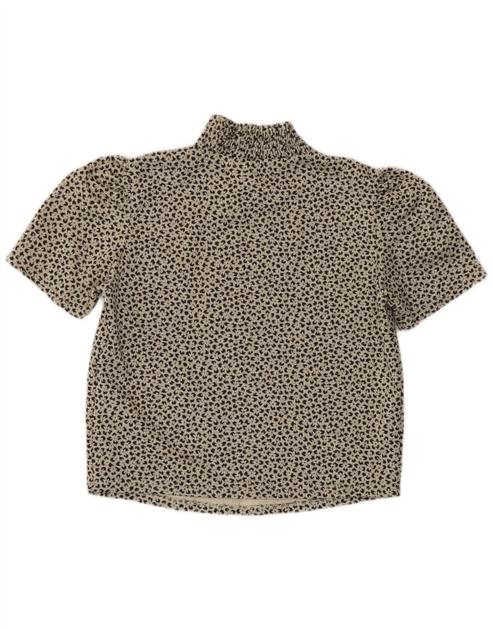 Zara Mujer Crop Blusa Top UK 40 Grande Gris Estampado Animal Poliéster