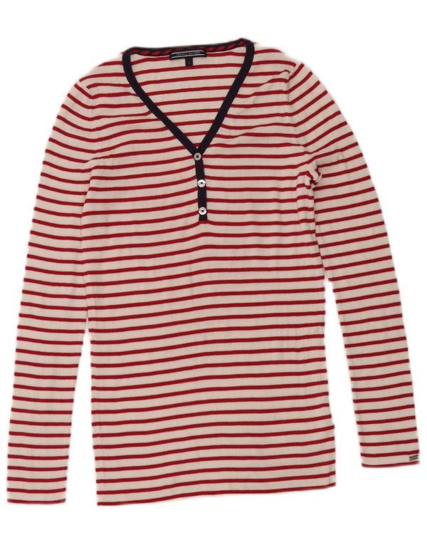 Tommy Hilfiger Top de mujer de manga larga UK 10 Small White Stripe Cotton