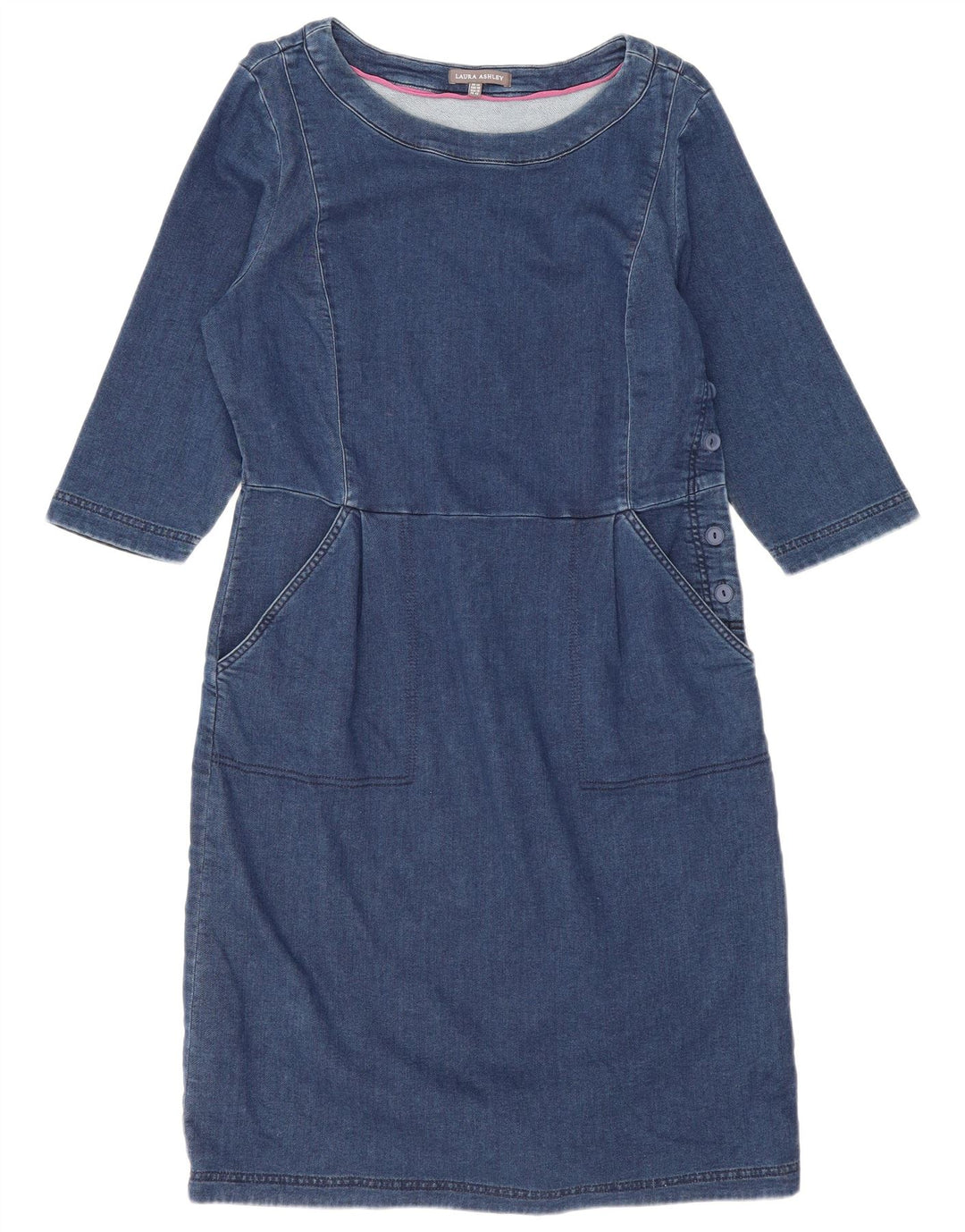 Laura Ashley Vestido básico de manga 3/4 para mujer UK 44 Algodón azul grande