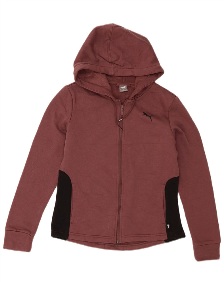 PUMA Womens Zip Hoodie Sweater UK 12 Medium Maroon Colourblock