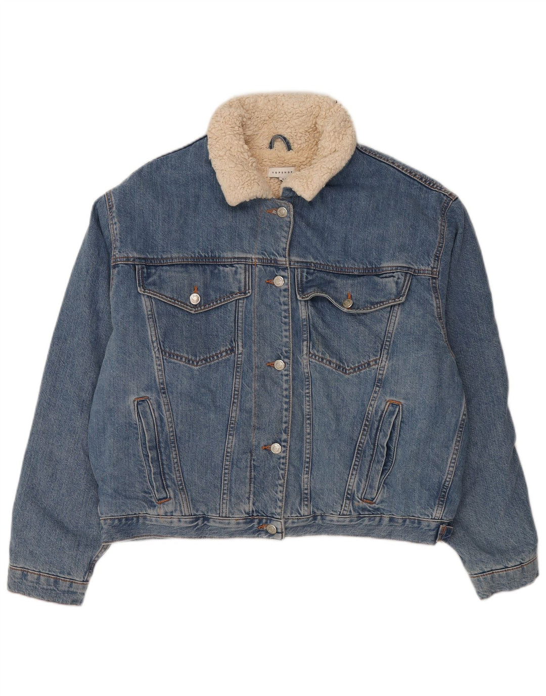 Topshop Chaqueta Sherpa Vaquera Extragrande para Mujer UK 10 Small Algodón Azul