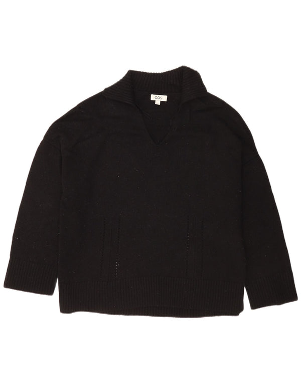 Cos Suéter tipo jersey con cuello tipo polo para mujer, talla 40, talla grande, lana negra