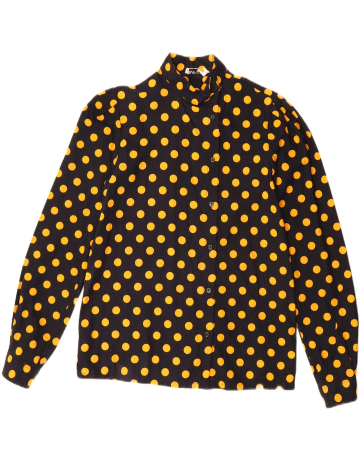 Vintage mujer camisa blusa EU 38 medio negro lunares algodón