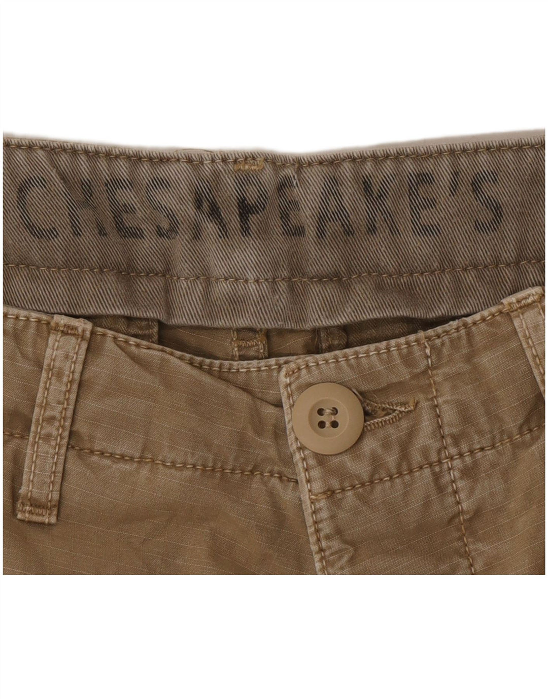 Vintage hombres cargo pantalones cortos W33 medio caqui algodón a rayas