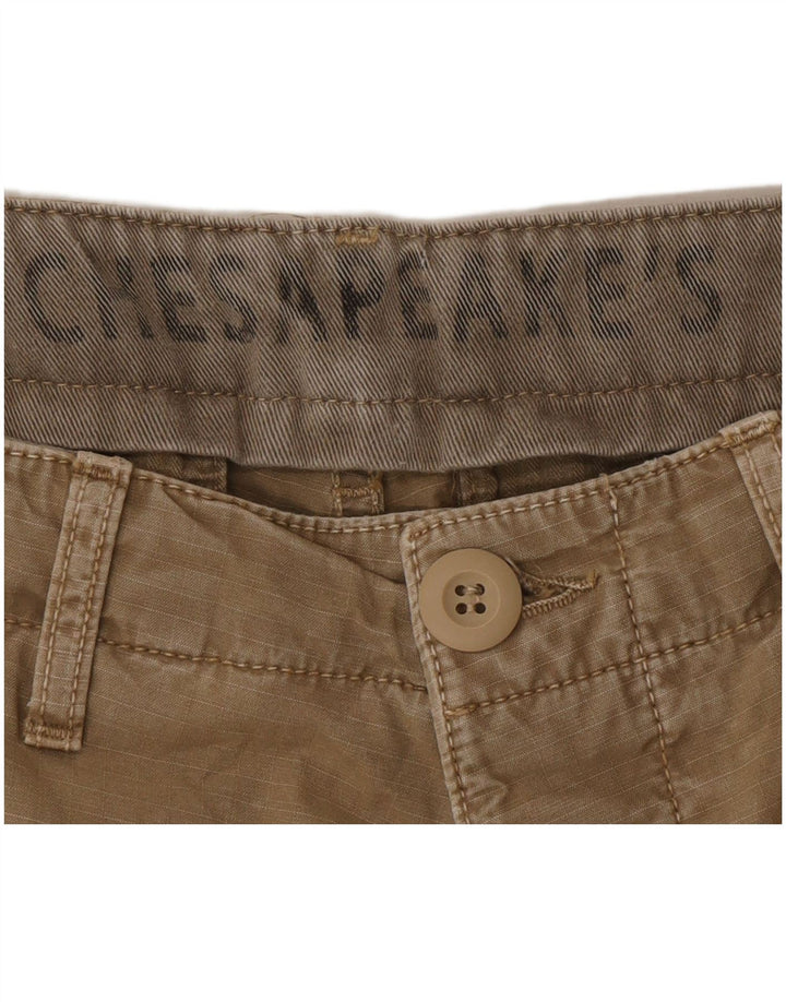 Vintage hombres cargo pantalones cortos W33 medio caqui algodón a rayas
