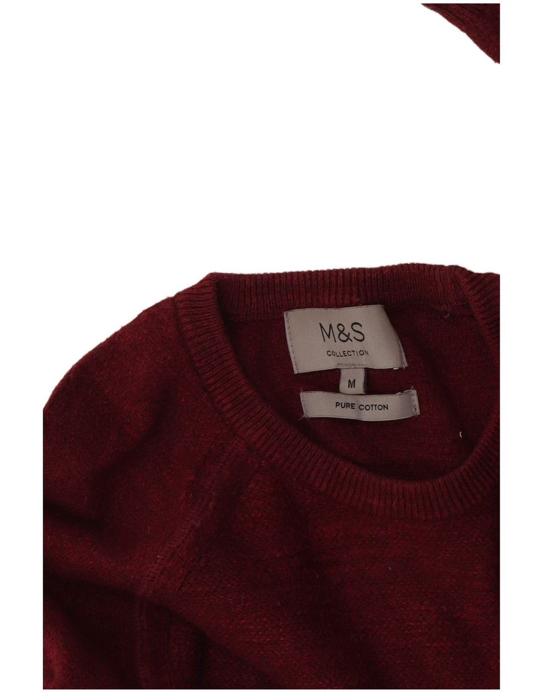 Marks & Spencer Jersey de cuello redondo para hombre de algodón burdeos medio