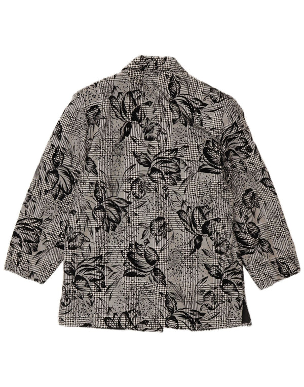 Vintage mujer 1 botón Blazer chaqueta Reino Unido 14 medio negro floral