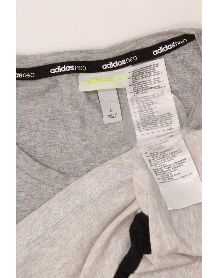 Adidas Hombre Camiseta Top Grande Gris Rayas Algodón