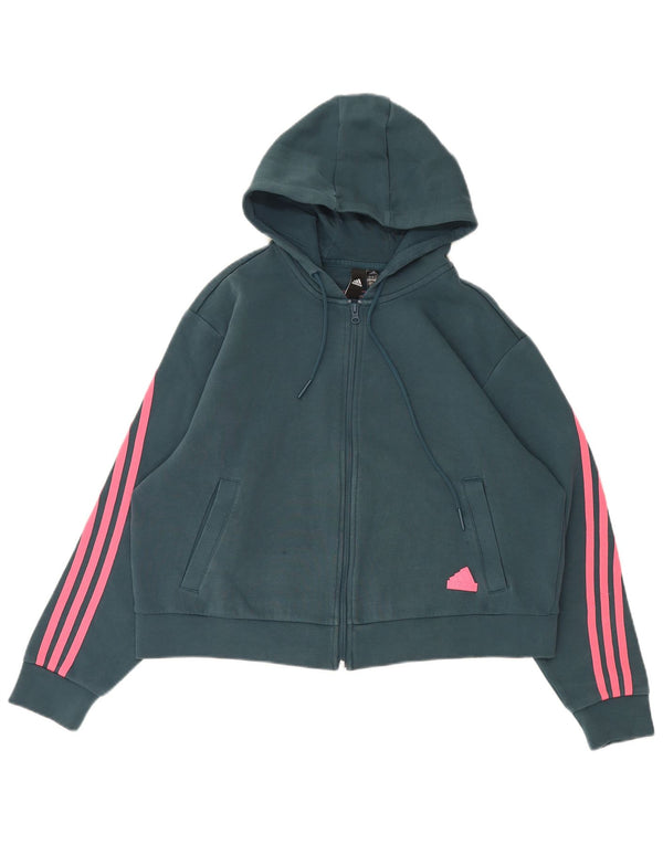 Adidas - Sudadera con capucha para mujer, ajuste relajado, con cremallera, talla S, color verde