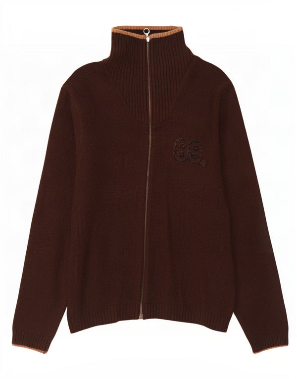 Lee Mens Graphic Cardigan Sweater Medium Brown Wool