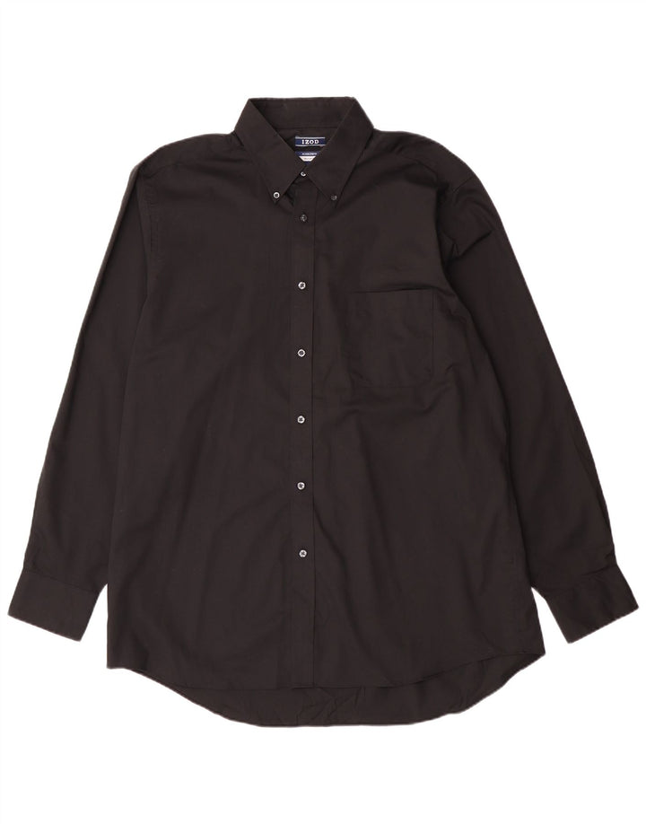 Izod Camisa elástica de ajuste regular para hombre, talla 16 16 1/2 grande, algodón negro