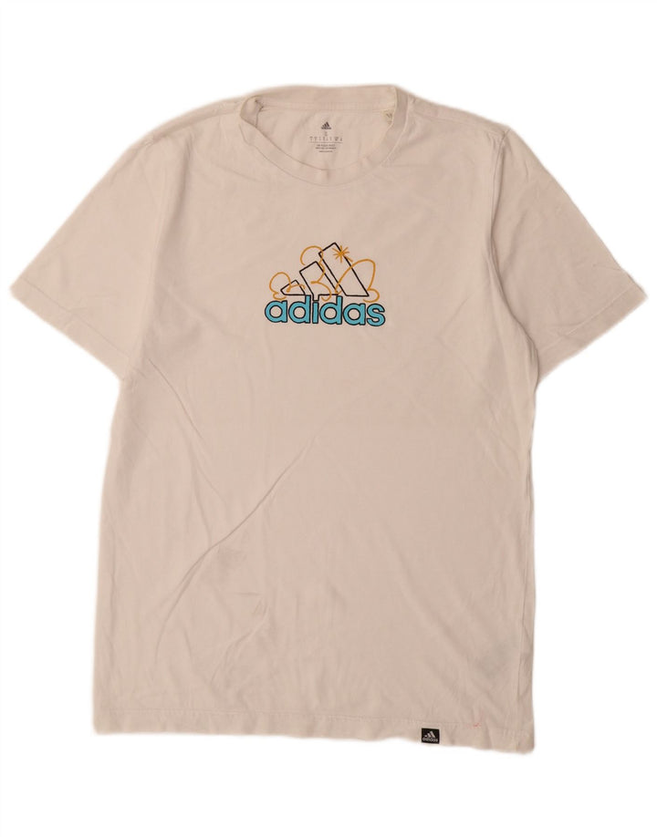 Adidas - Camiseta gráfica para hombre, talla pequeña, algodón blanco