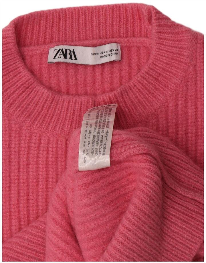 Zara Mujer Crop Crew Neck Jumper Sweater UK 44 Lana Rosa Mediana