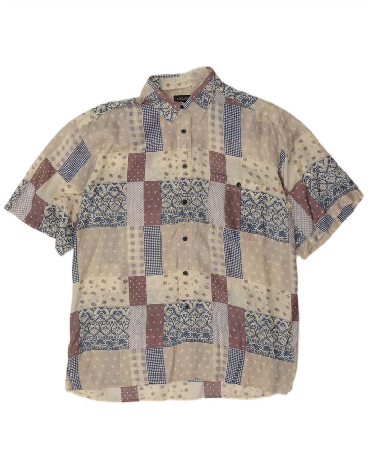 Bogari Camisa Manga Corta Hombre XL Seda Patchwork Multicolor