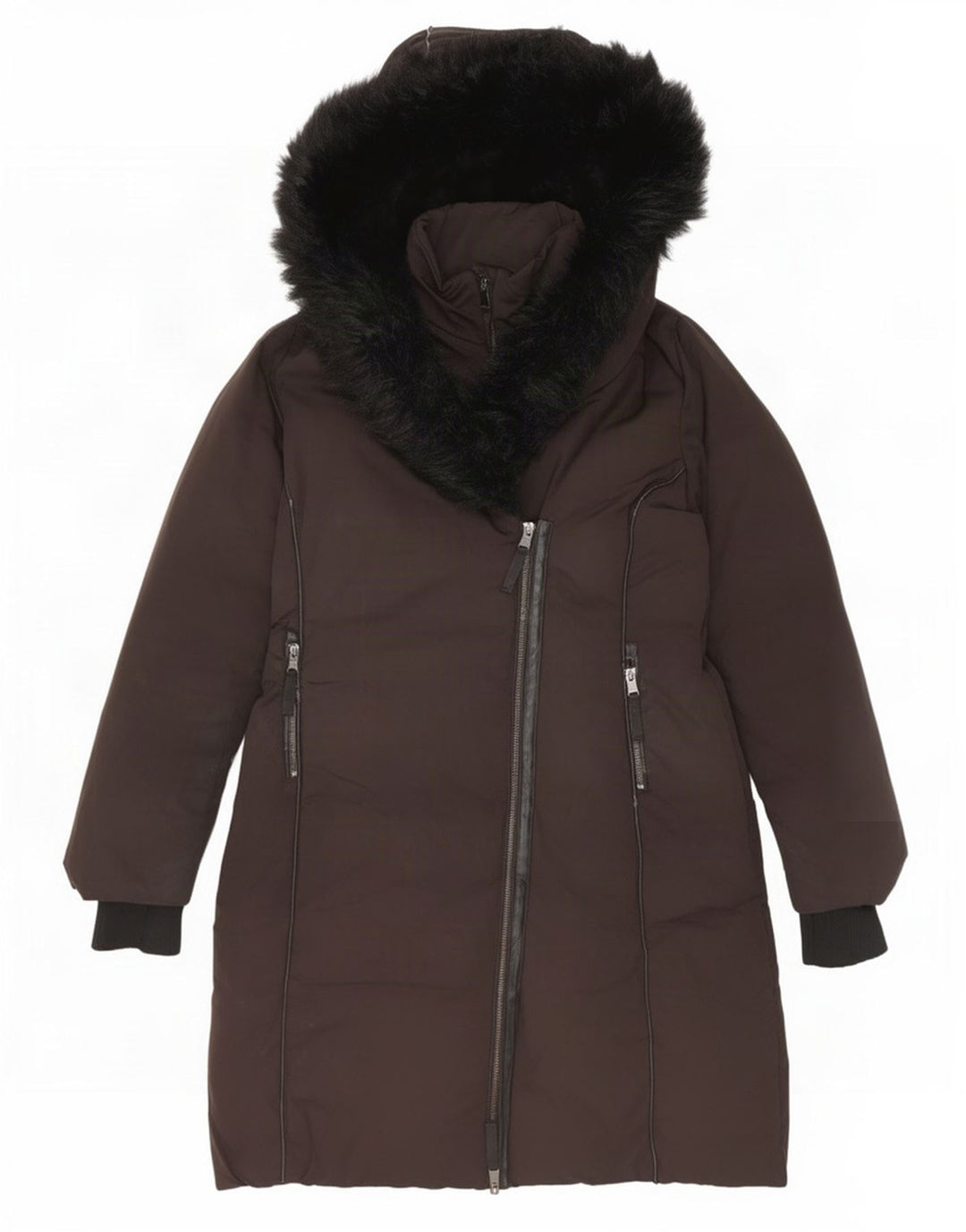 Zara Mujer Abrigo Acolchado Con Capucha UK 44 Medio Negro Poliéster