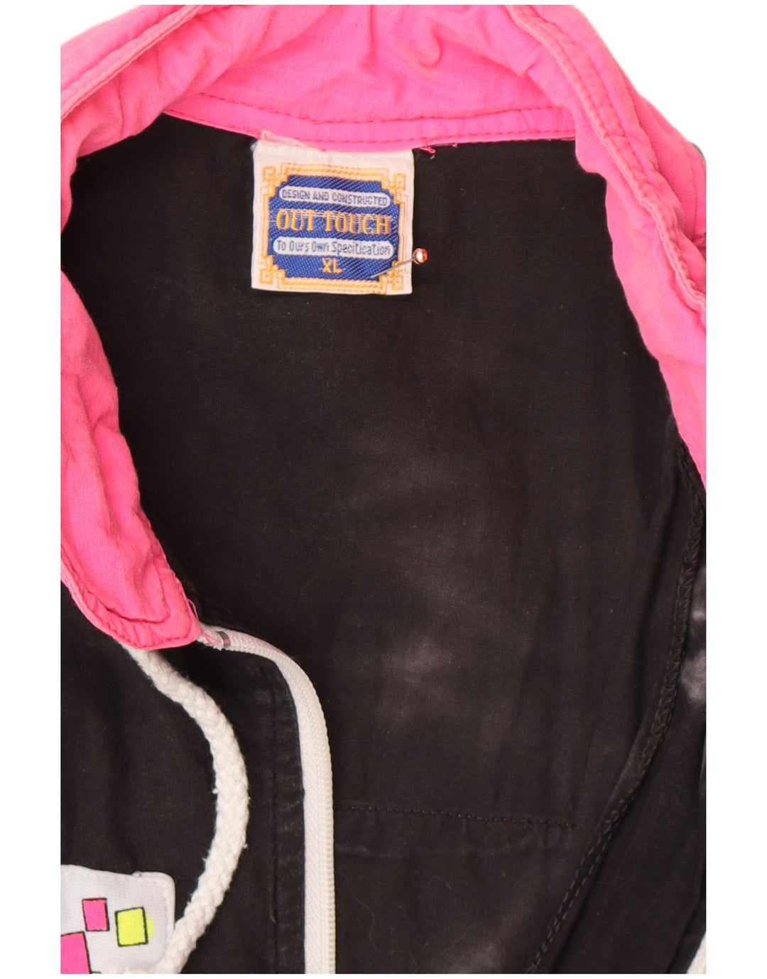 VINTAGE Chaqueta superior de chándal gráfico para mujer Reino Unido 18 XL Bloque de color negro