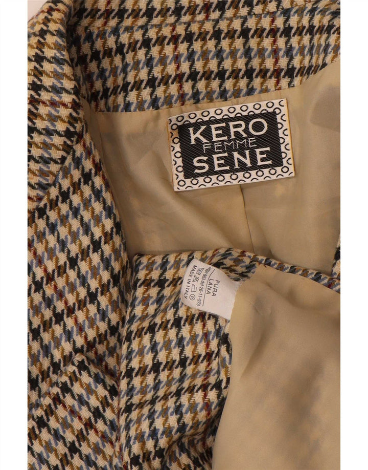 Vintage mujer 2 botones Blazer chaqueta Reino Unido 14 grande beige Houndstooth