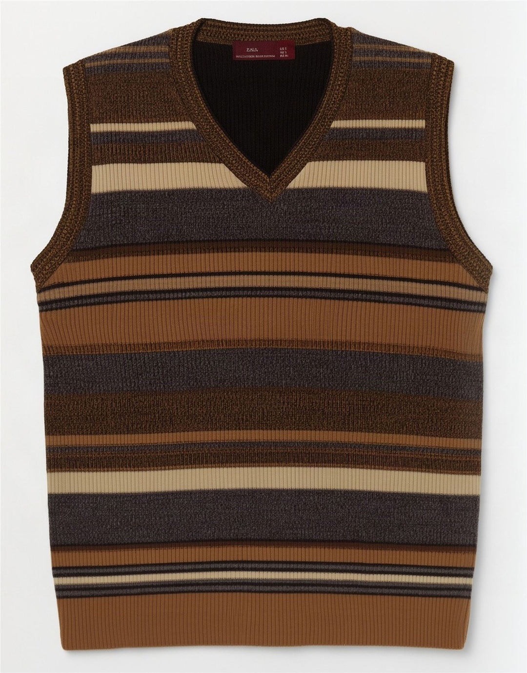 Zara Hombre Chaleco Tank Top Grande Marrón Rayas Acrílico