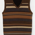 Zara Hombre Chaleco Tank Top Grande Marrón Rayas Acrílico