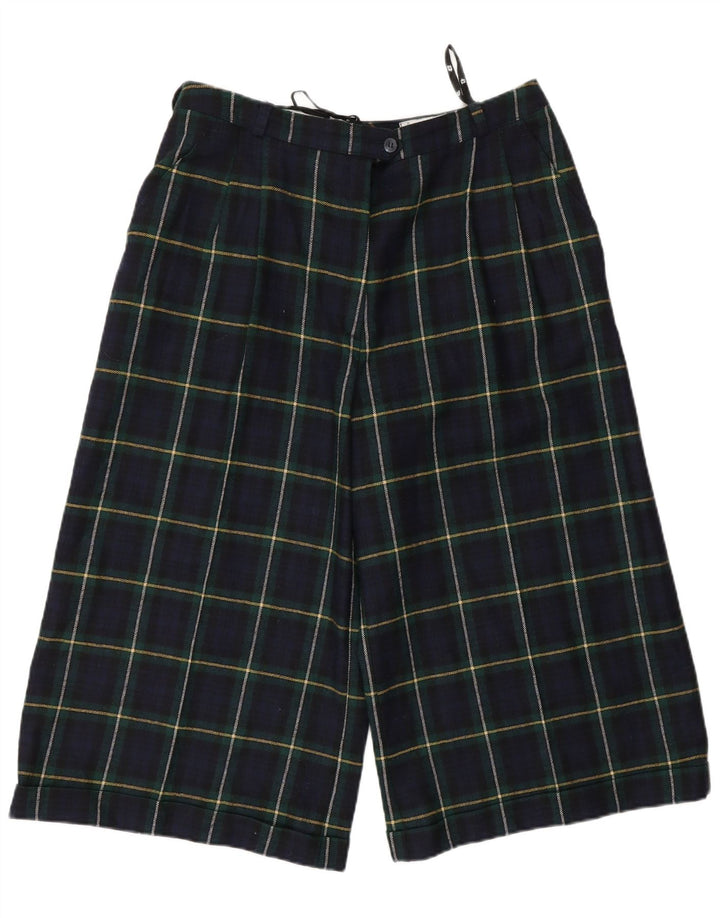 Vintage mujeres de cintura alta Bermudas Shorts EU 42 Grande W30 Azul Marino Check