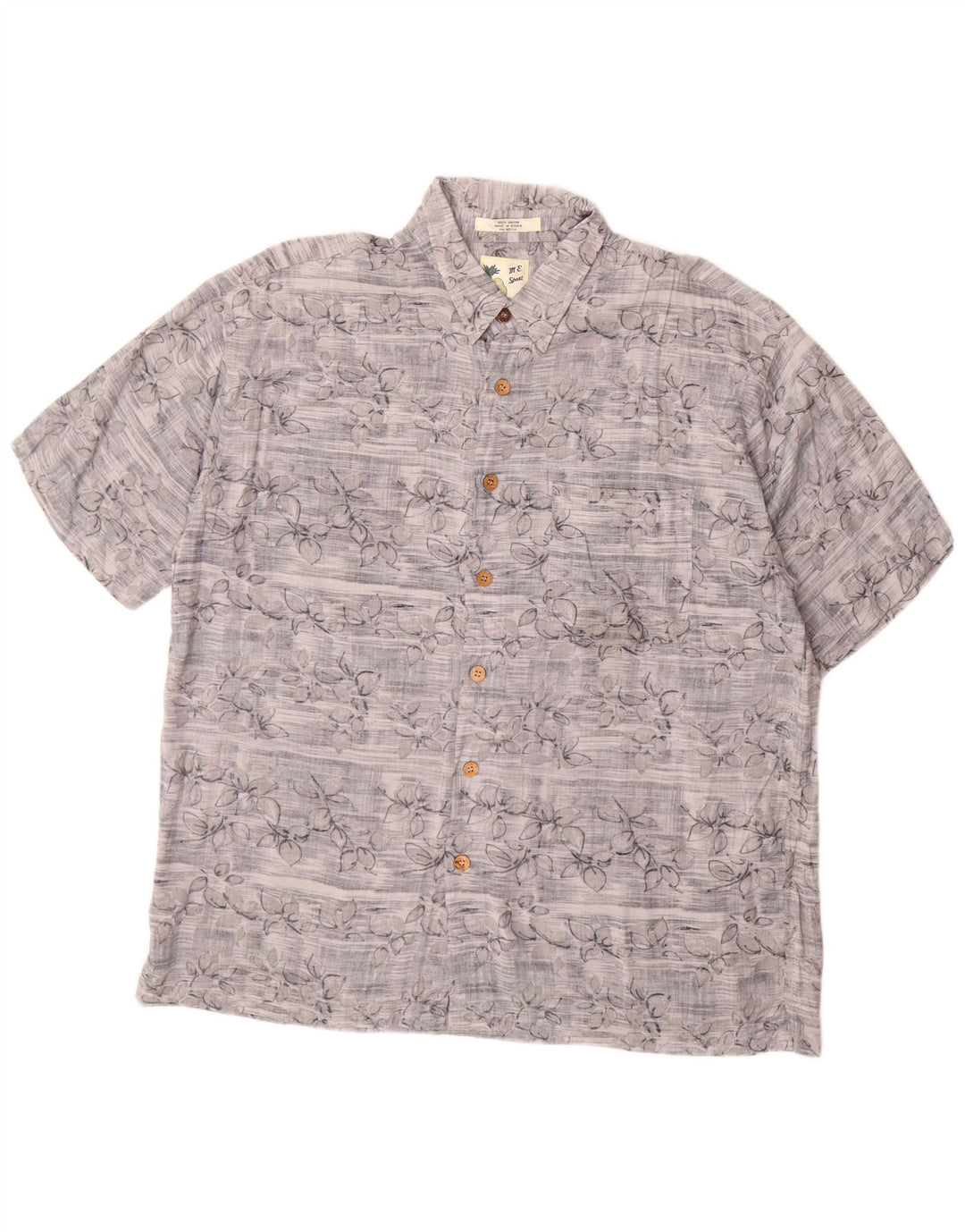 Vintage hombres camisa de manga corta XL gris floral rayón