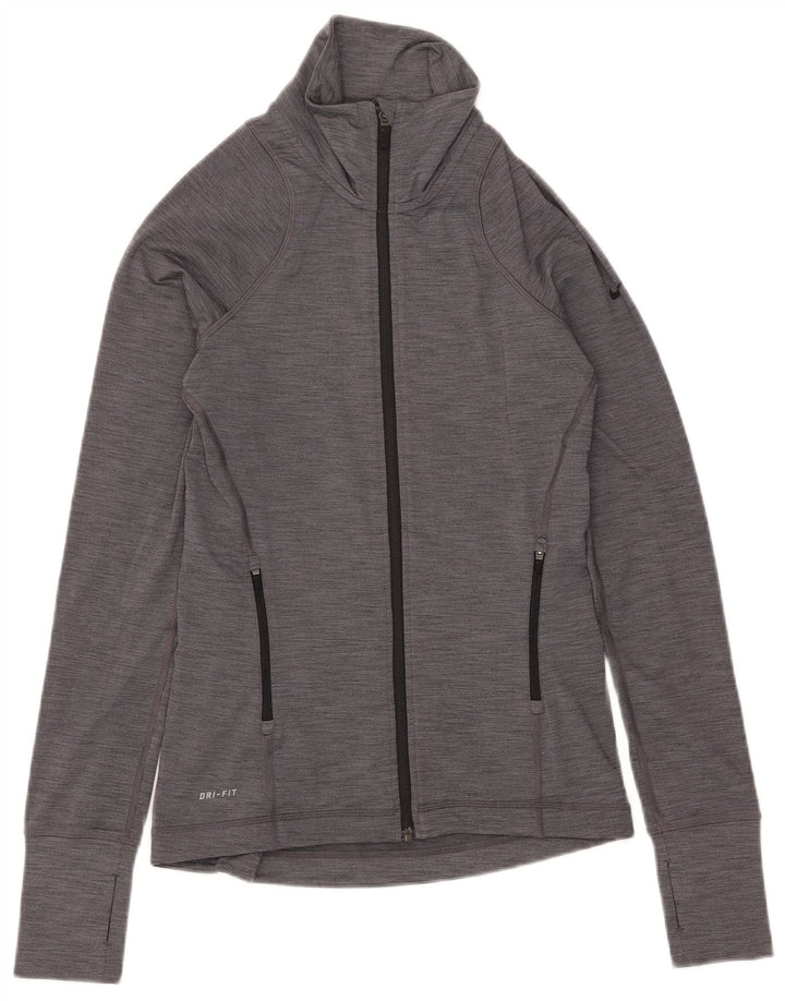 Nike Mujer Dri Fit Chándal Top Chaqueta Reino Unido 10 Pequeño Gris Moteado