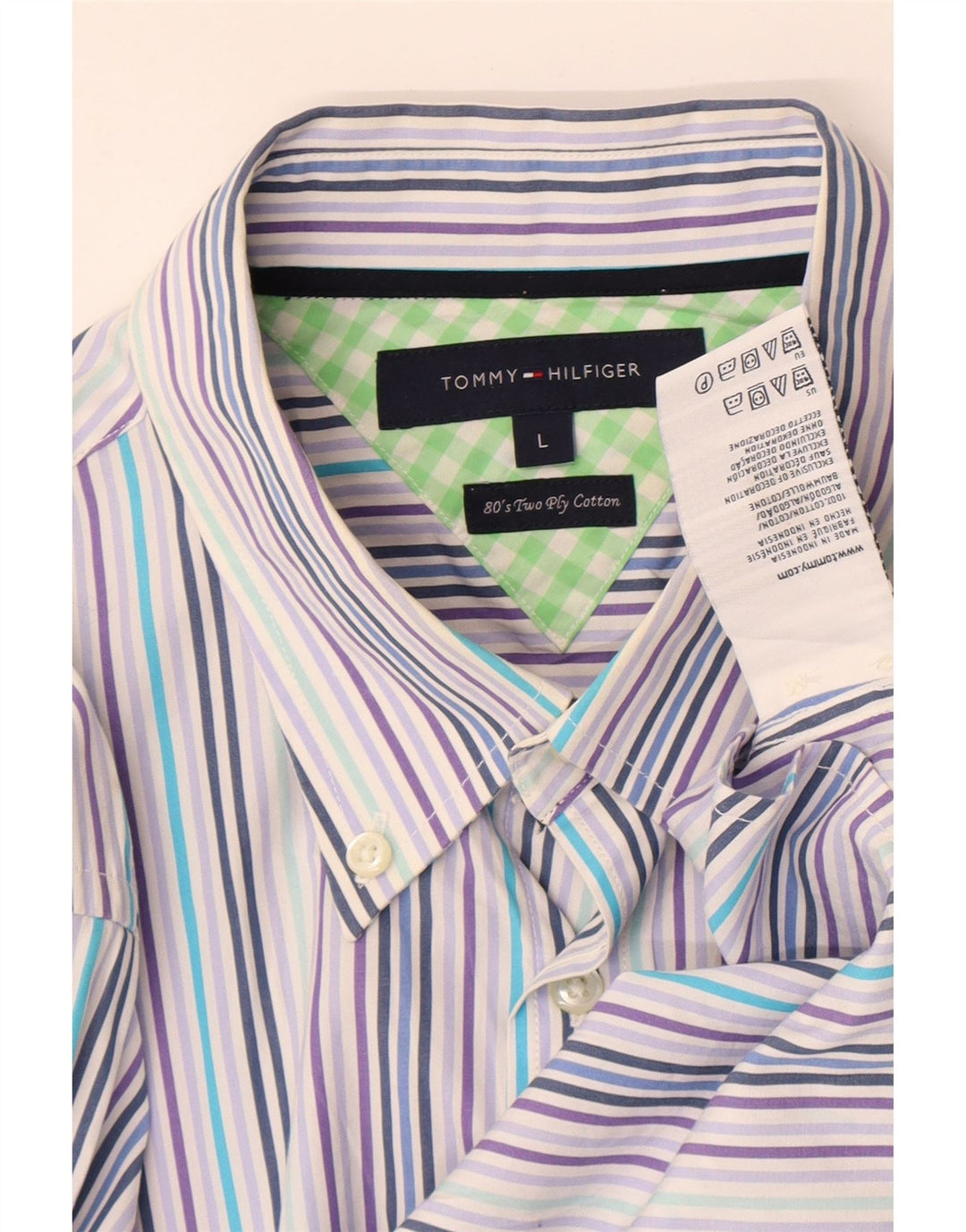 Camisa Tommy Hilfiger Hombre Grande Algodón A Rayas Azul