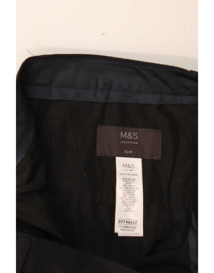 Pantalones de traje ajustados para mujer Marks & Spencer W32 L33 Poliéster azul marino