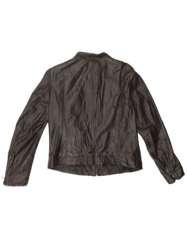 Esprit Chaqueta Racer de Cuero para Mujer UK 46 Grande Cuero Negro