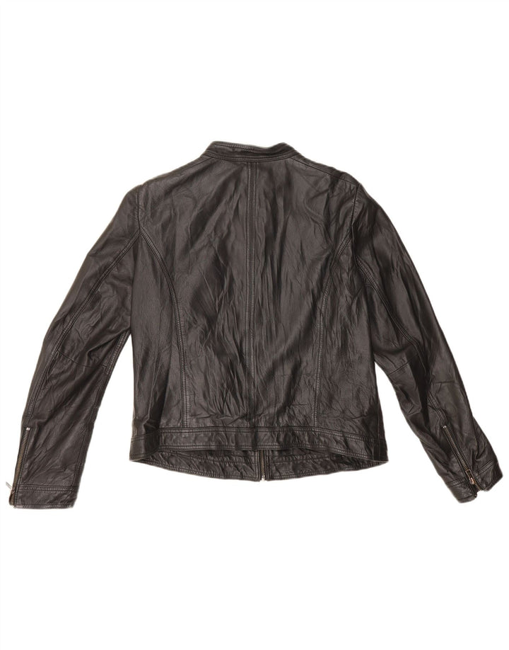 Esprit Chaqueta Racer de Cuero para Mujer UK 46 Grande Cuero Negro
