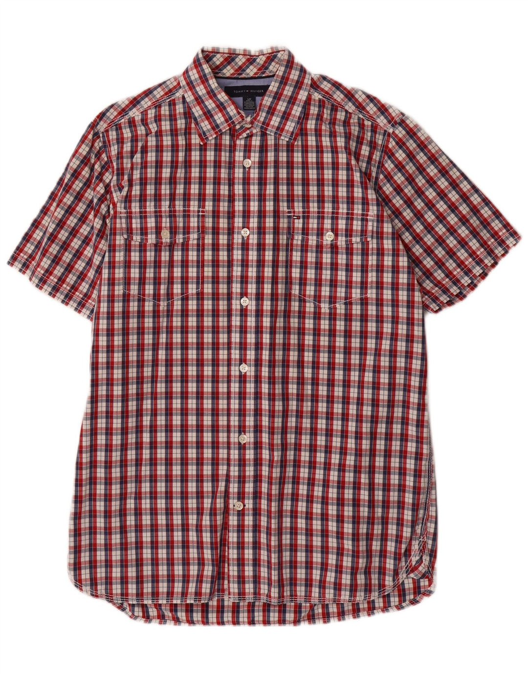 Camisa Tommy Hilfiger de manga corta para hombre de algodón a cuadros rojos pequeños