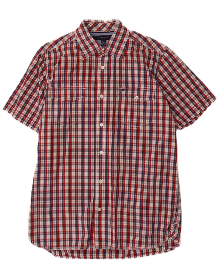 Camisa Tommy Hilfiger de manga corta para hombre de algodón a cuadros rojos pequeños