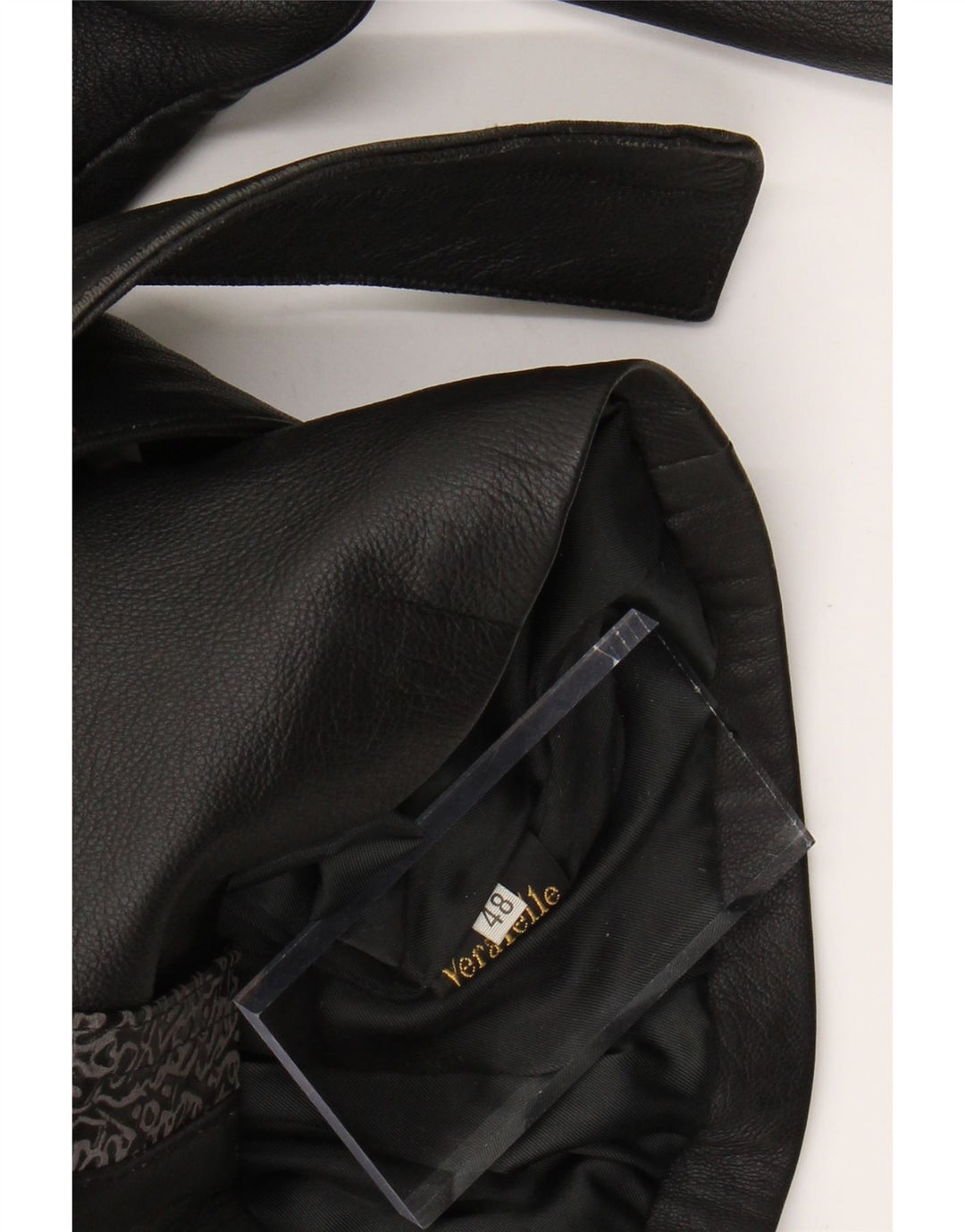 VINTAGE Chaqueta de cuero para mujer IT 48 XL Cuero geométrico negro