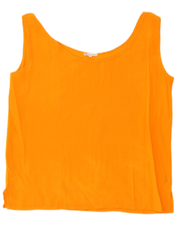 VINTAGE Blusa sin mangas para mujer Top UK 16 Seda naranja grande