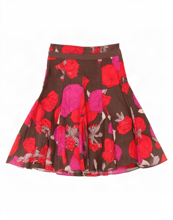 Hobbs Falda Acampanada para Mujer UK 8 Small W28 Lino Floral Marrón
