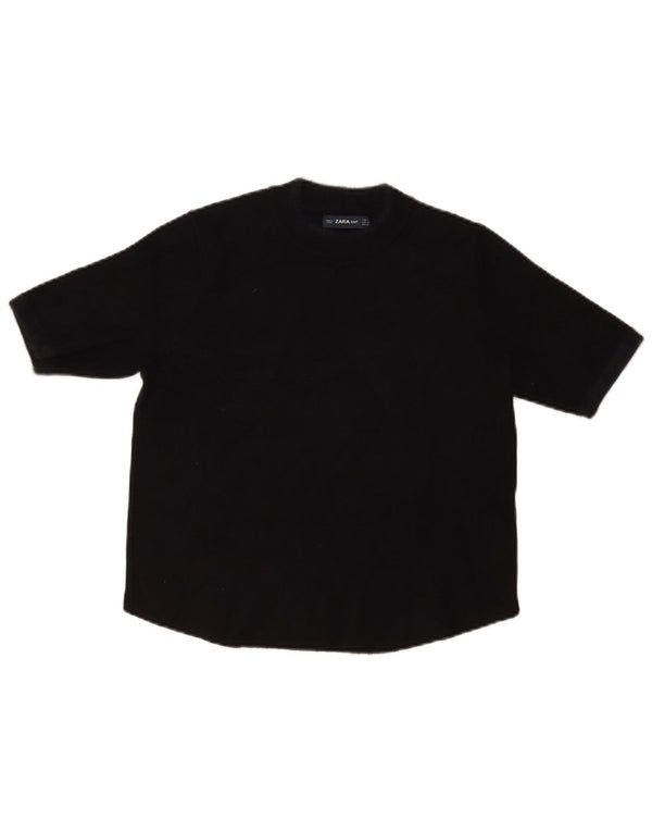 Zara Jersey de manga corta con cuello alto para mujer, talla 40, talla M, color negro