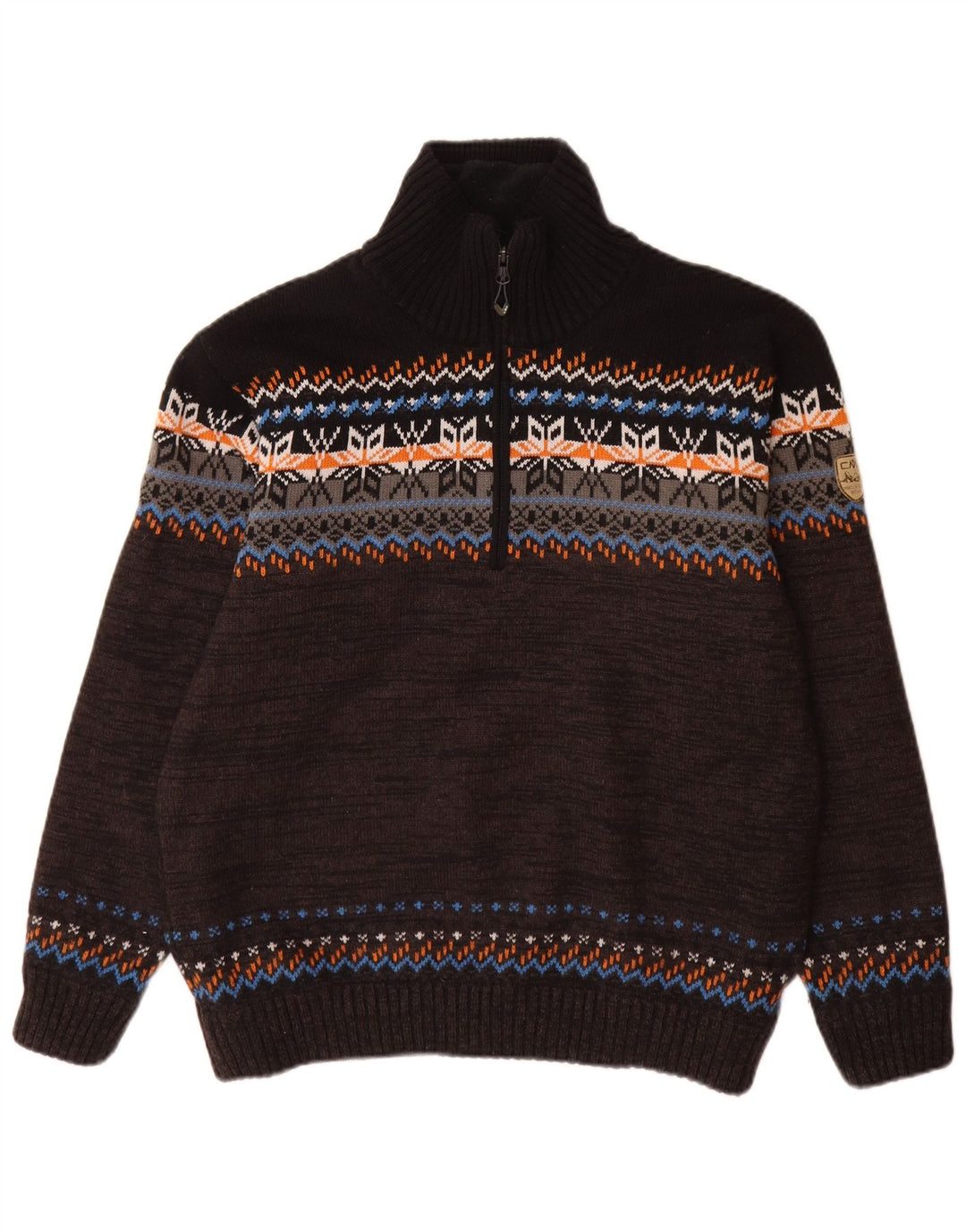 CMP Suéter tipo jersey con cuello y cremallera para hombre IT 52 Large Black Fair Isle Acrílico