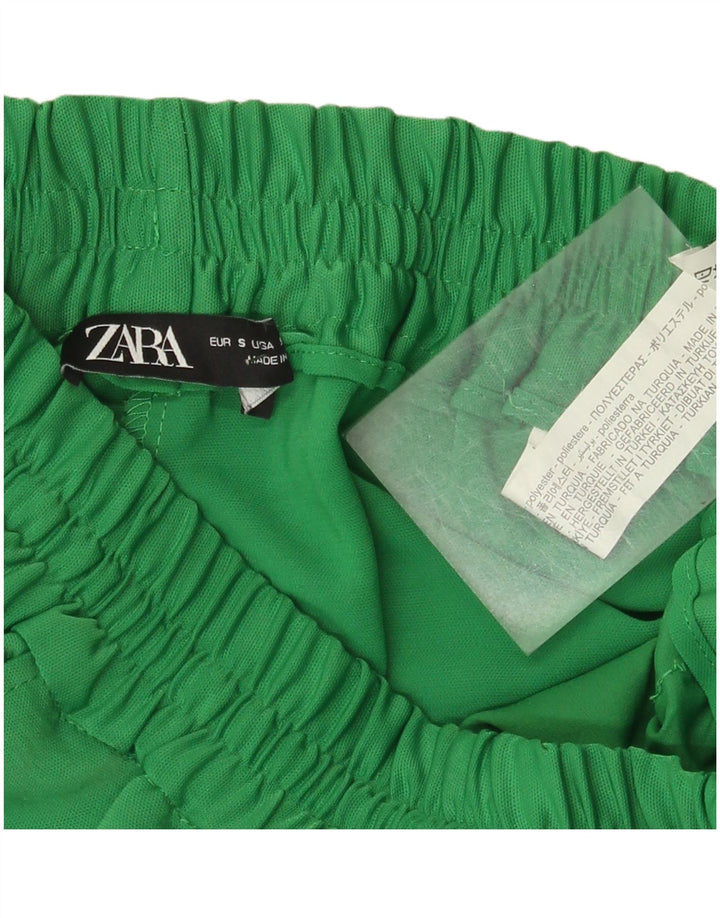 Zara Mujer Pantalón Casual Recto Small W26 L28 Poliéster Verde