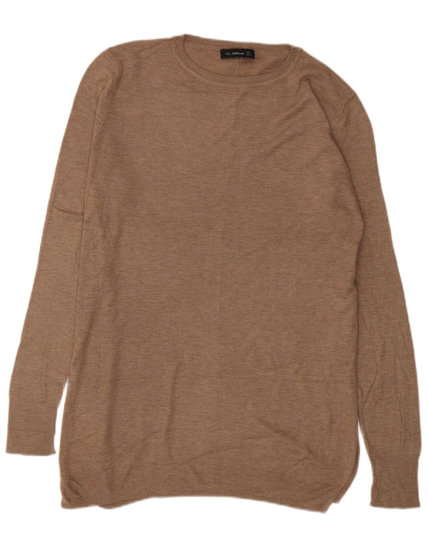 Zara Suéter Largo De Gran Tamaño con Cuello Barco para Mujer UK 10 Small Beige