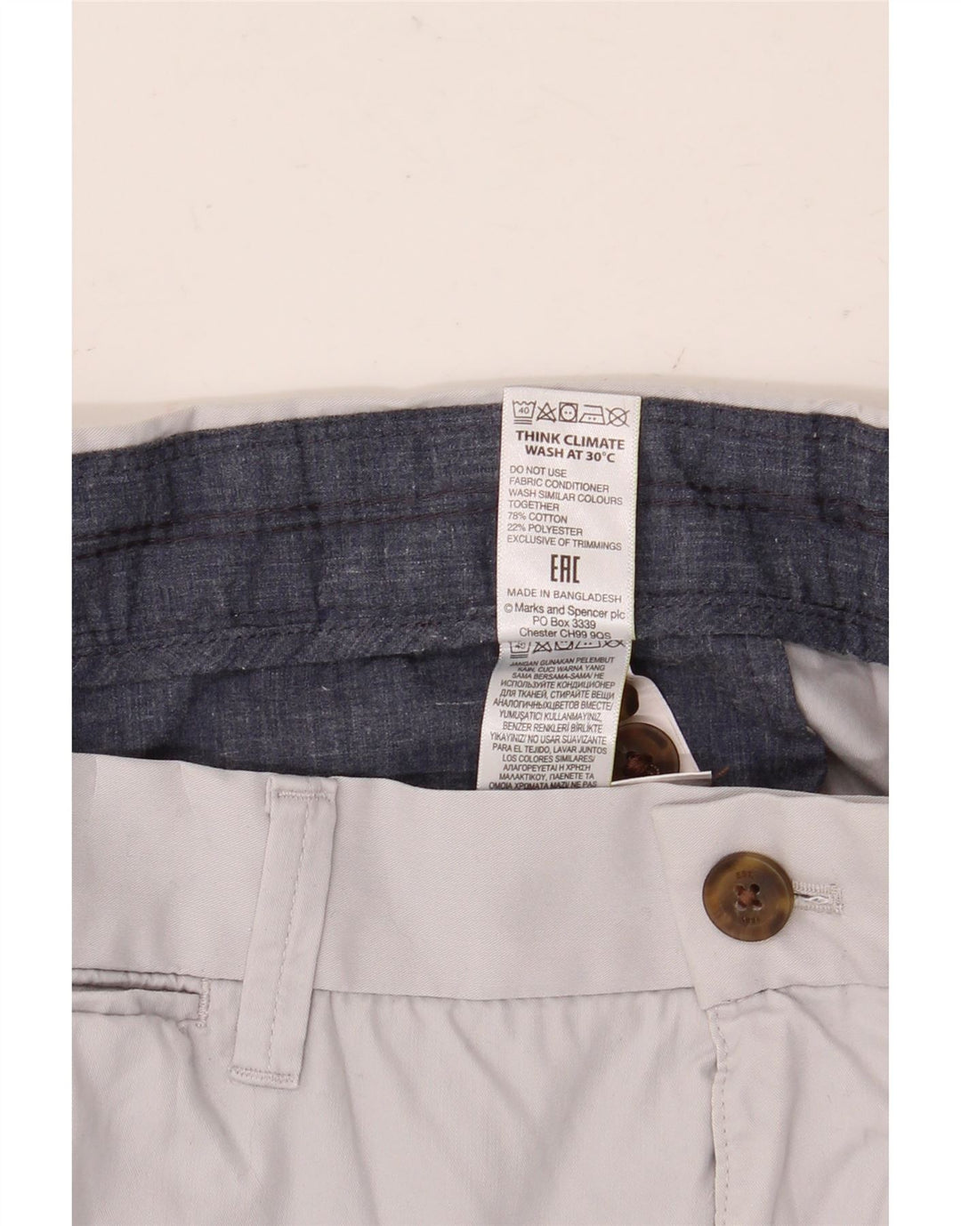 Marks & Spencer Pantalones cortos chinos para hombre W36 Algodón gris grande