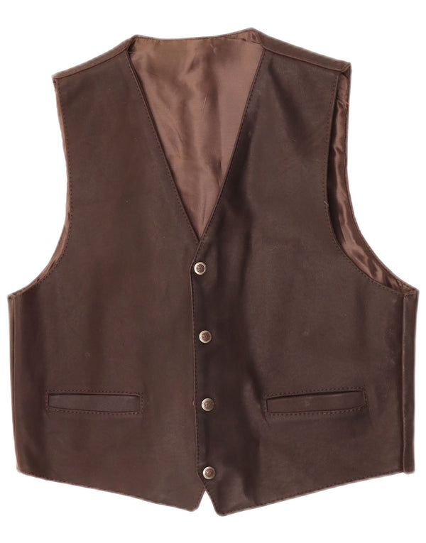 Chaleco de cuero vintage para hombre cuero marrón medio