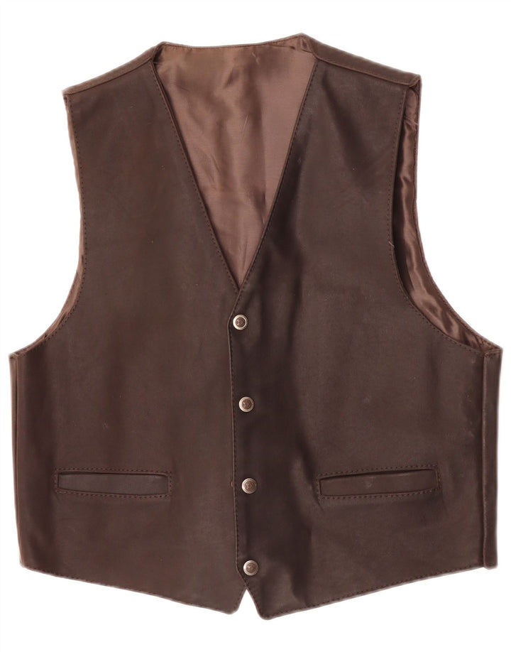Chaleco de cuero vintage para hombre cuero marrón medio