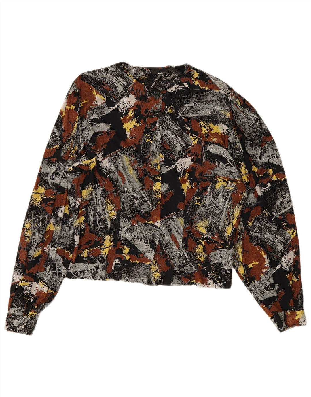 Vintage mujer patrón abstracto camisa blusa Reino Unido 14 medio multicolor