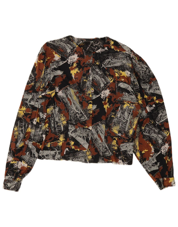 Vintage mujer patrón abstracto camisa blusa Reino Unido 14 medio multicolor