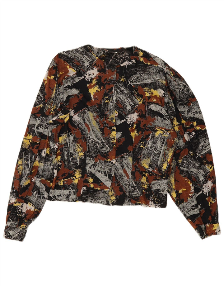 Vintage mujer patrón abstracto camisa blusa Reino Unido 14 medio multicolor